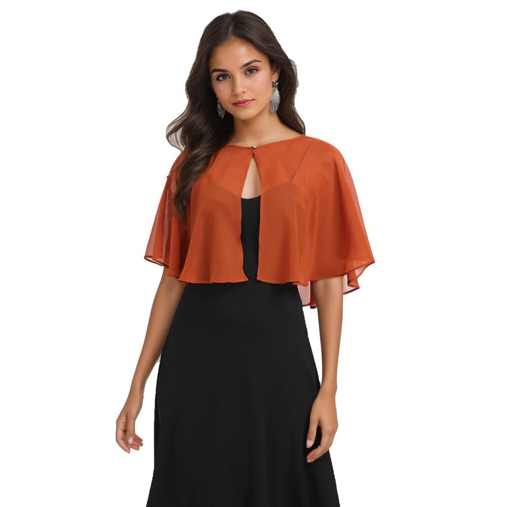 Rust Orange Womens Chiffon Capelet Shawl - Brand